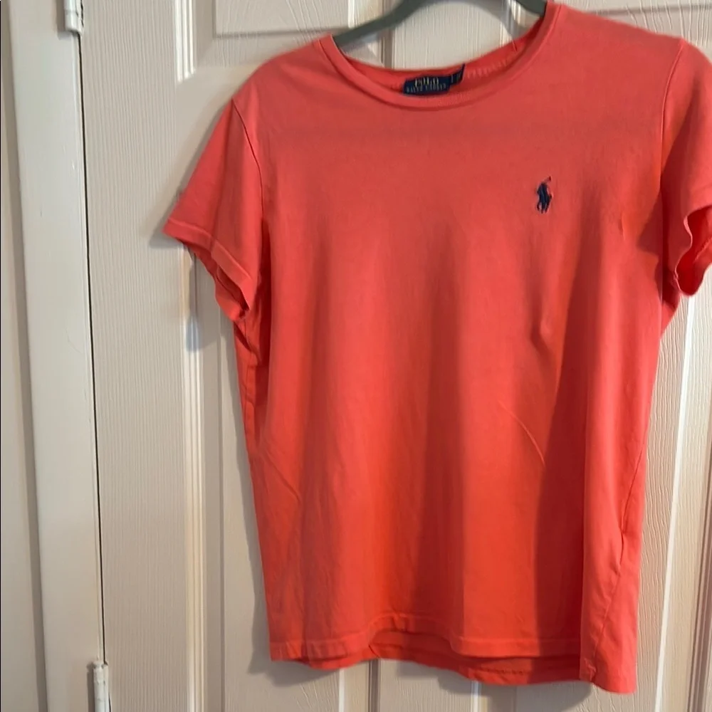 Ralph Lauren Vibrant Coral Tee with Navy Logo